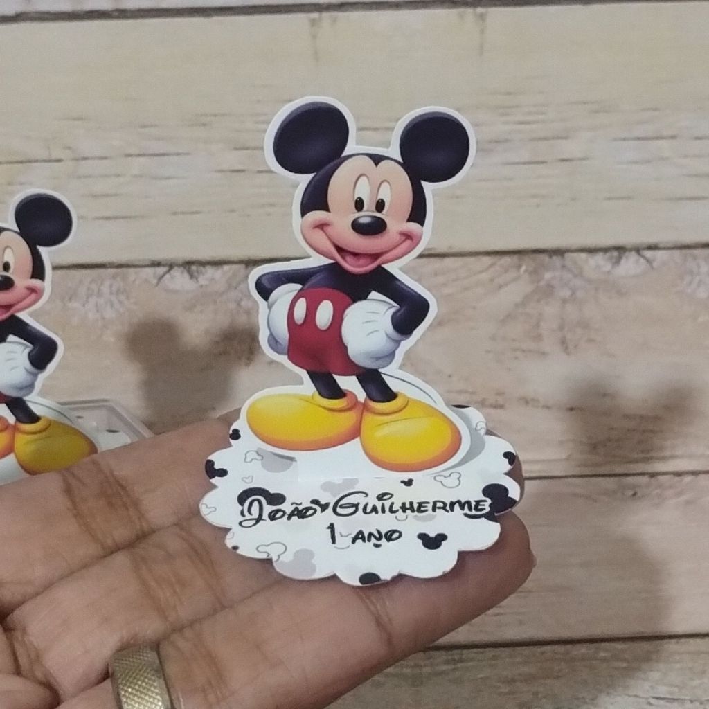 Aplique em Pé 3D Mickey Festa Infantil Personalizado Nome e Idade para Decoração e Lembrancinha