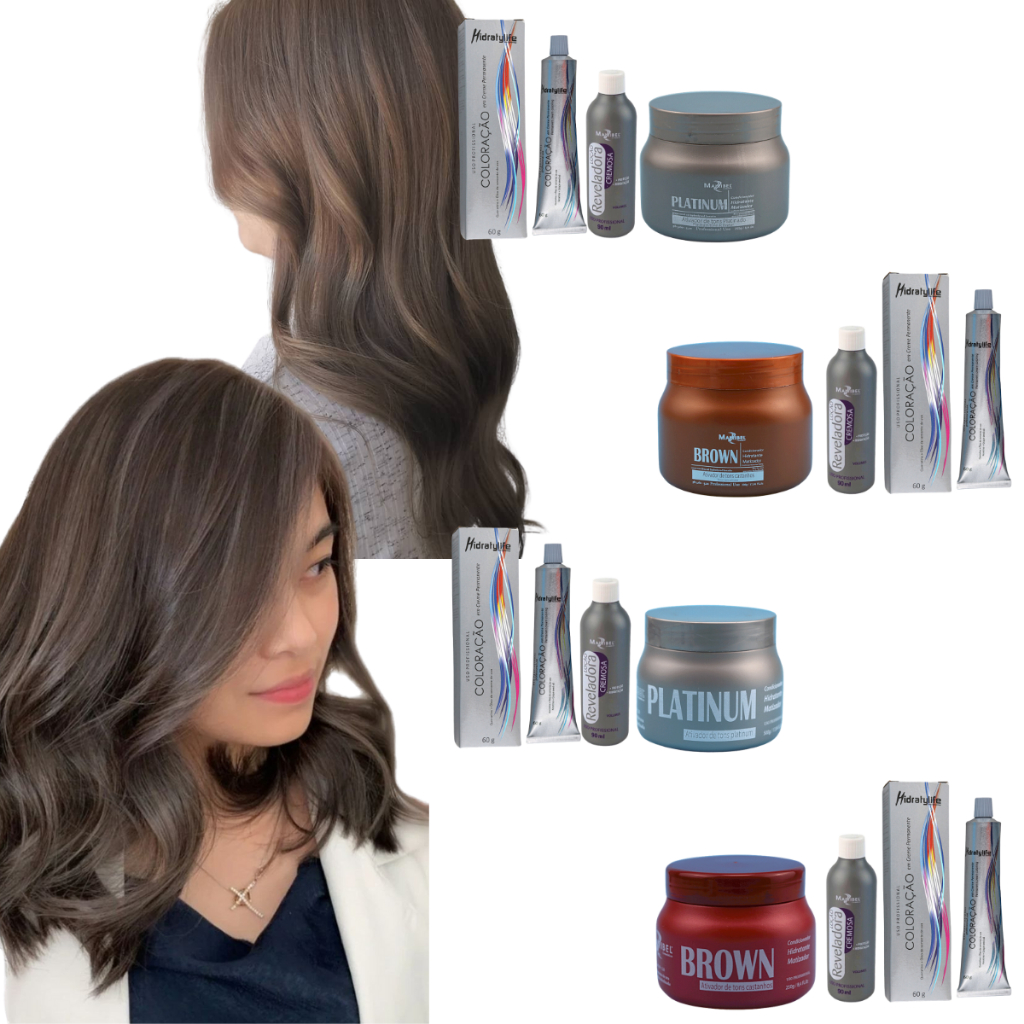 Kit Completo Tinta Mairibel 5.1 Castanho Claro Cinza + Ox 90ml + Matizador