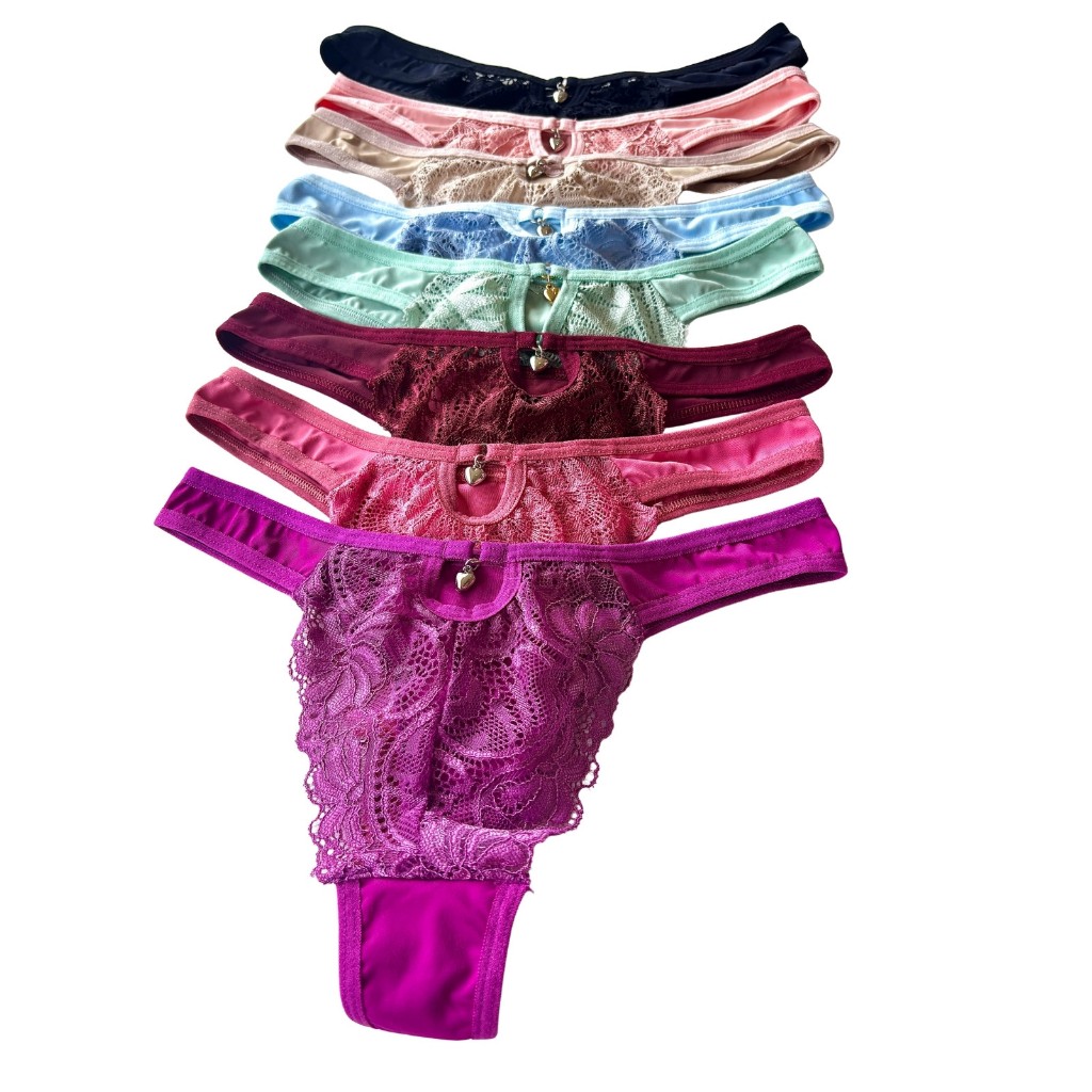 Kit Calcinha Fio Dental Rendada c/ Pingente Lingerie Sexy em Oferta na Shopee