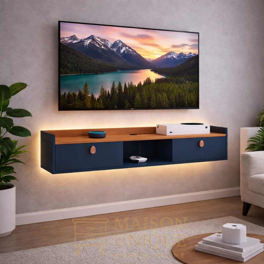 Rack Aparador Suspenso Vegas 0,90 Com Porta Basculante Sala Decoração Nicho Passa Fio Varias Cores