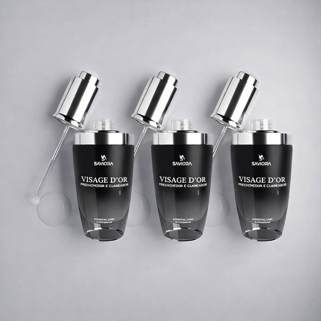 KIT 3 Sérum Facial Visage D’Or SaviorA Anti-Idade Clareador Preenchedor Hidrata Ilumina Pele Glow 30ml