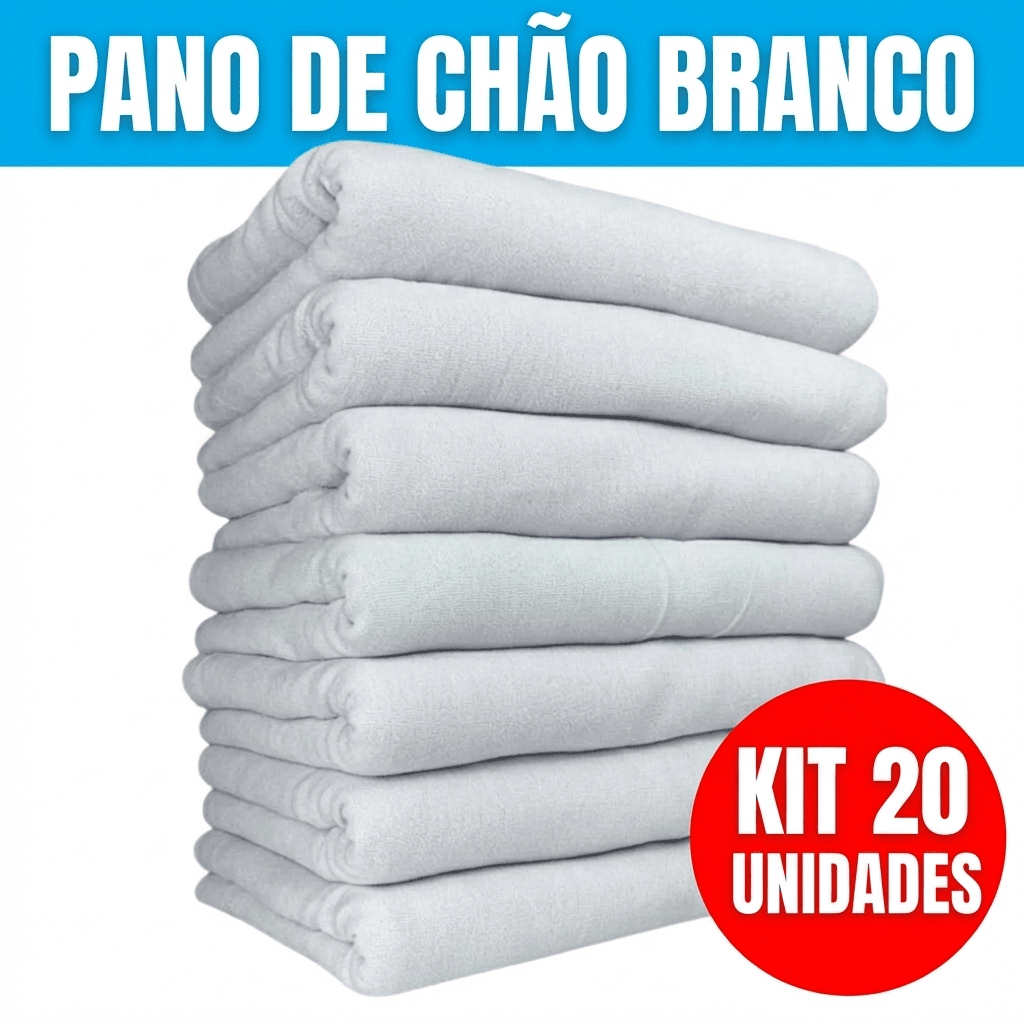 Kit 3/5/10/15/20 Panos de Chão Branco Alvejado 100% Algodão 62x38cm  Alta Absorção e Durabilidade
