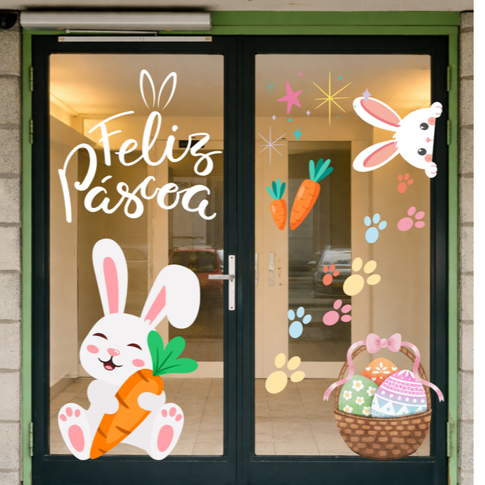🐰 Adesivo Decorativo de Porta ou vitrine  – Feliz Páscoa  de 30 a 50 cm 🥕✨ em Oferta na Shopee