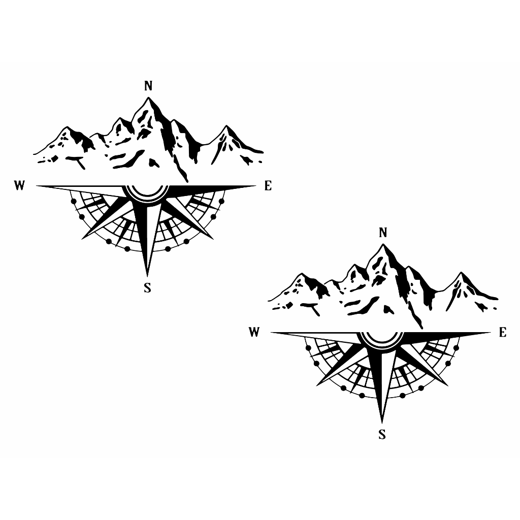 Par Adesivos Rosa Dos Ventos Metade Montanhas Off Road 4x4 para Caminhonete Jeep Suv Motorhome - tamanhos