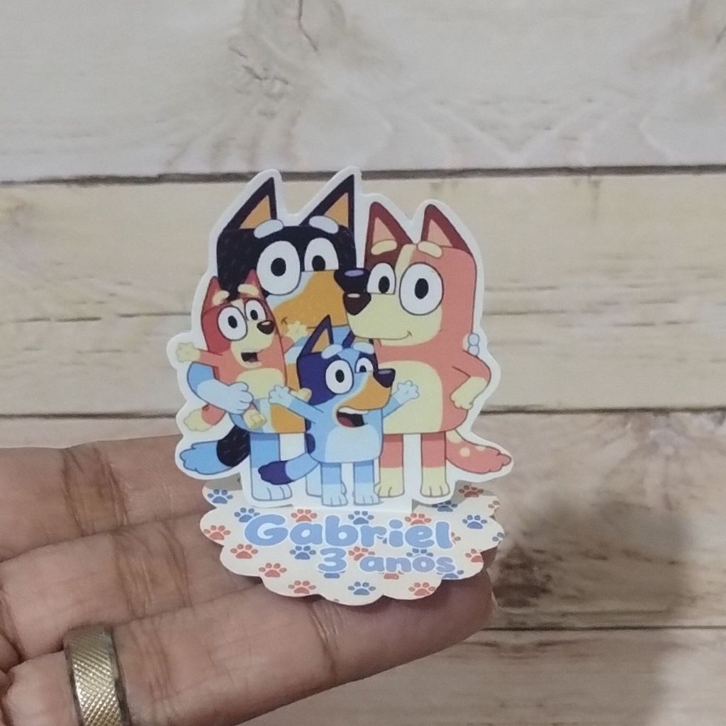 Aplique em Pé 3D Blue e Familia 2 Festa Infantil Personalizado Nome e Idade Decoração e Lembrancinha