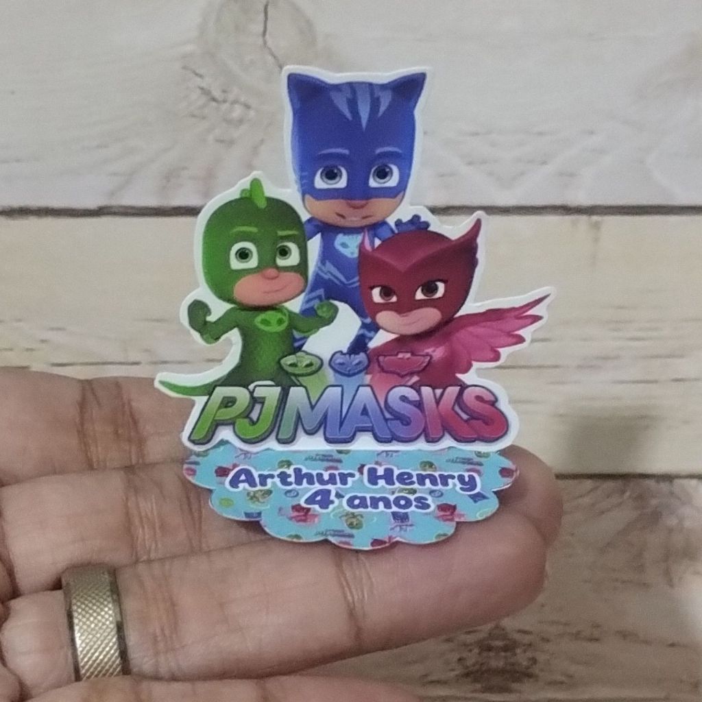 Aplique em Pé 3D Pj Mask Festa Infantil Personalizado Nome e Idade para Decoração e Lembrancinha