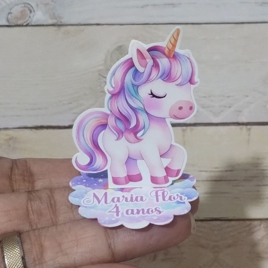 Aplique em Pé 3D Unicórnio Festa Infantil Personalizado Nome e Idade para Decoração e Lembrancinha