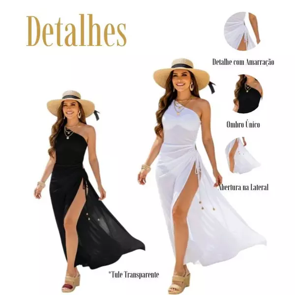 Saída Feminina de Tule Transparente Luxo Sensual Tecido de malha Grega Assimétrica Tendencia Verão 2025-2026