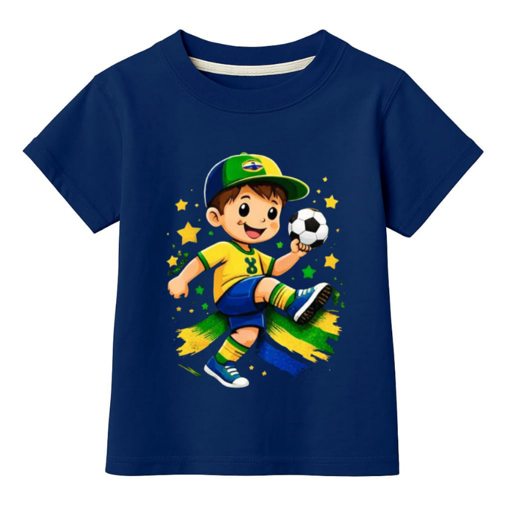 Camiseta Infantil Futebol Copa do Mundo Brasil Blusa Menino Menina Estampa Linda