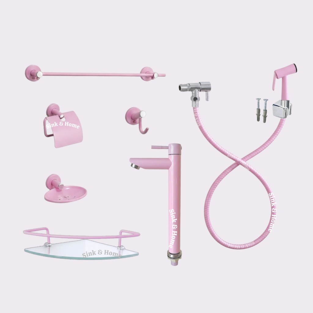Acessorios de Banheiro Rosa em Metal Ducha Higienica Rosa Torneira Rosa p/ Cuba Sabao