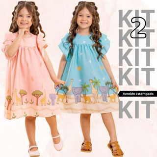 Kit 2 Vestido Infantil Menina Verão Roupa Luxo Casual Moda Blogueirinha Festas Estampado em Oferta na Shopee