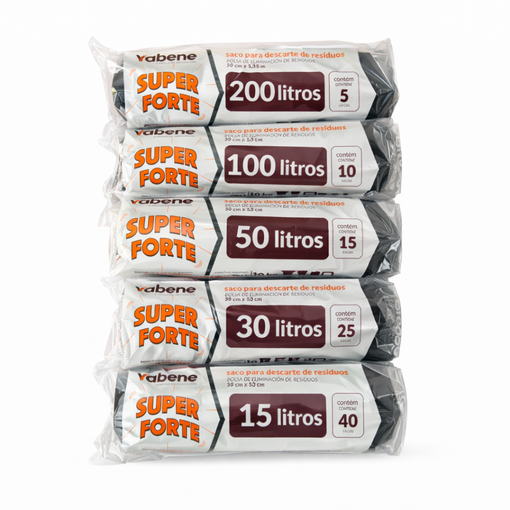 Kit Saco de Lixo Preto Resistente Extra Forte Vabene 15L 30L 50L 100L 200L