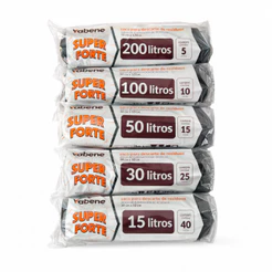 Kit Saco de Lixo Preto Resistente Extra Forte Vabene 15L 30L 50L 100L 200L