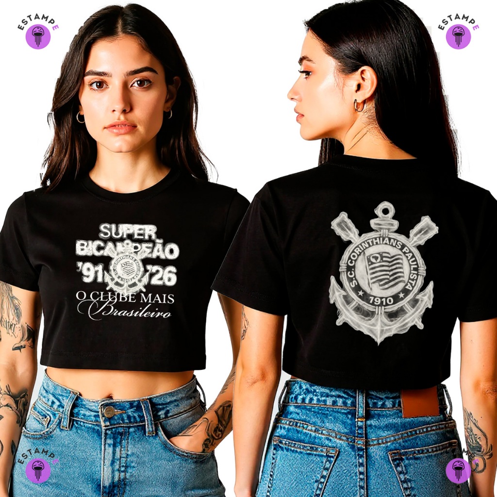 Camisa Camiseta Cropped Super Campeão Supercopa Do Brasil 2026 Lançamento Blusa 100% Algodão Premium Adulto Feminino