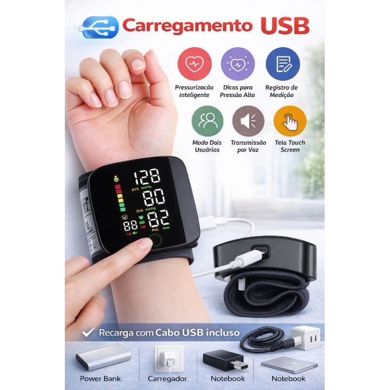 🩺Medidor Arterial Digital - Esfigmomanômetro Arterial De Pulso - Monitor Aparelho De Pressão