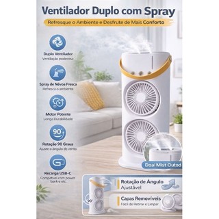 🔥 Ventilador Duplo-Climatizador Portátil-Controle Remoto-Led RGB-Alça De Couro-Umidificador Nebulizador-USB Recarregável