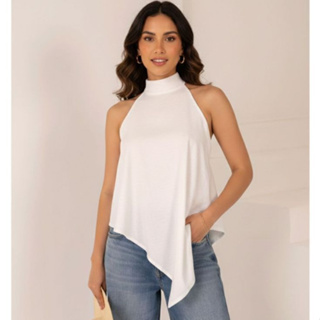 Blusa Feminina Bata Frente Unica Assimétrica Amarração no Pescoço Tecido Crepe Duna Elegante Casual Estilosa em Oferta na Shopee