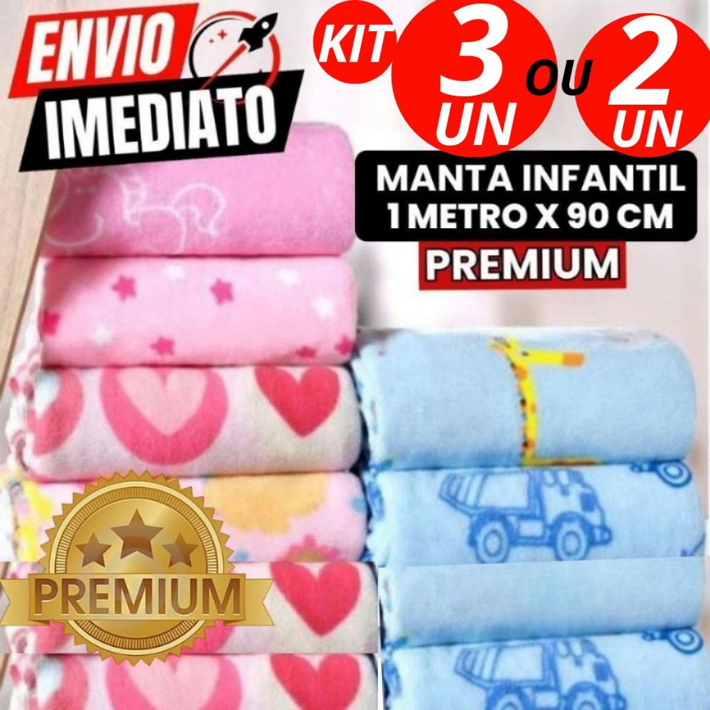 Kit Com 3 2 Manta De bebê Cobertor Do Bebe Mantinha Microfibra Estampada Para Kit Maternidade 1 MT x 90 Cm em Oferta na Shopee