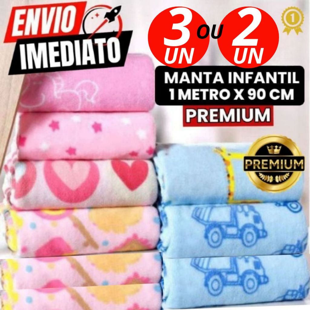 Kit C/3 Ou 2 Manta De bebê Cobertor Do Bebe Mantinha Microfibra Estampada Para Kit Maternidade 1 MT x 90 Cm