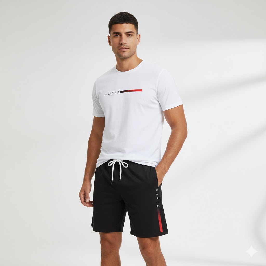 Kit Camiseta Masculina + Short Tactel "Paris" Lançamento Treino Academia Esporte Verão | Promoção