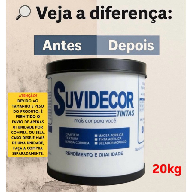 Textura de rolo / lisa 20kg Suvidecor, 45% de desconto, uso externo e interno. corrige imperfeições, anti-mofo. Barrica.