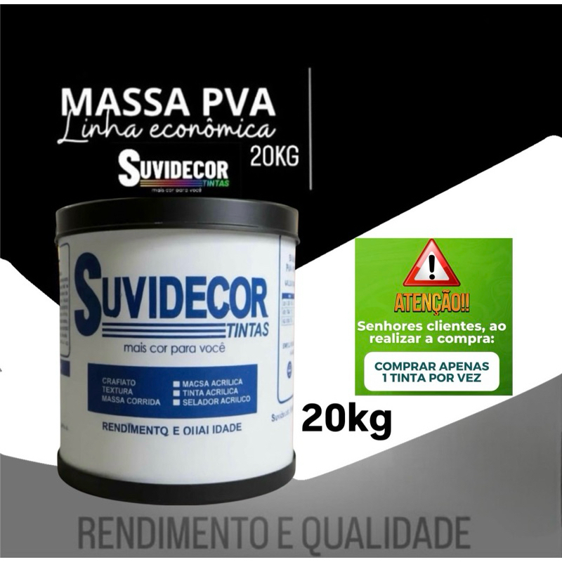 Massa corrida PVA 20kg suvidecor branca .ação anti-mofo, sem cheiro, niveladora, rendimento e qualidade em um só produto