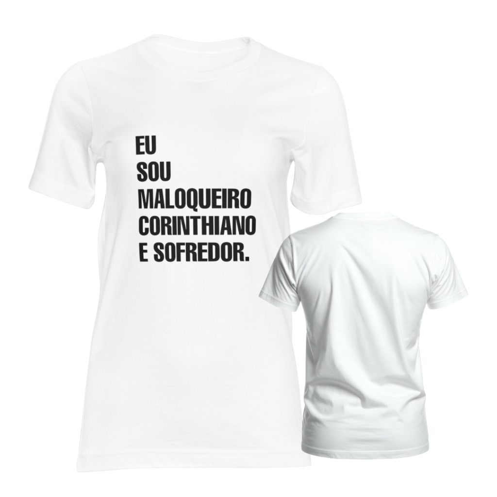Camiseta 100% Algodão Unissex Futebol Time Corinthians Paulista CP Preta e Branca Casual