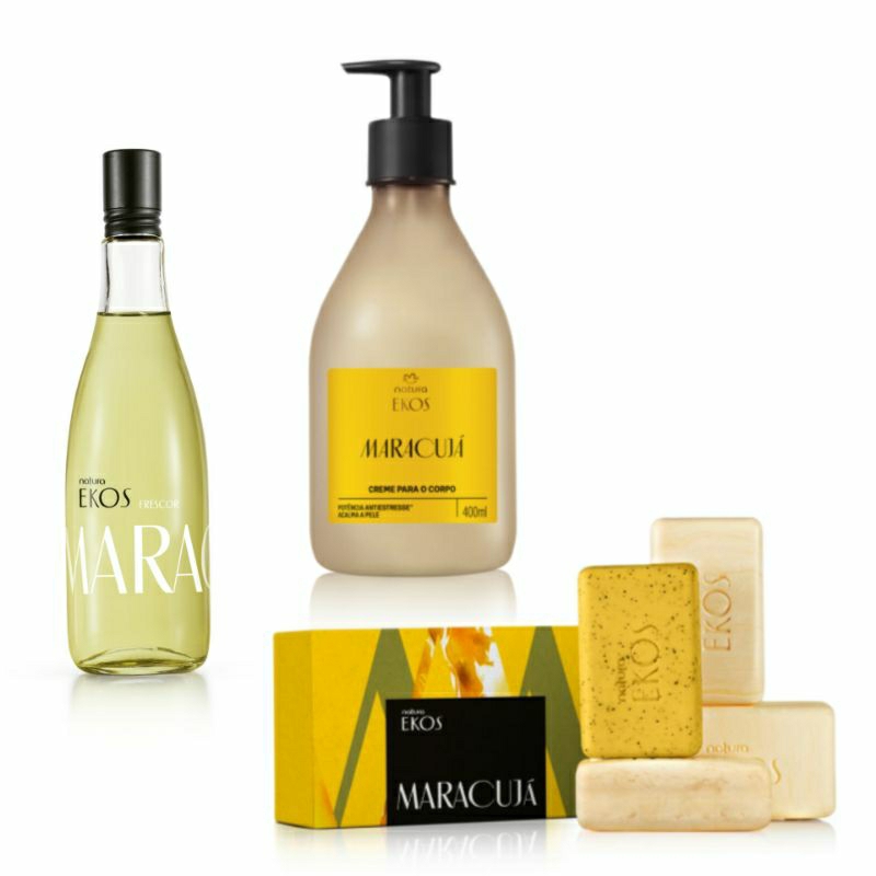 Kit Ekos Maracujá (Colônia 150ml + Creme Hidratante 400ml + Sabonete em Barra Cremoso e Esfoliante 4x100g) Natura