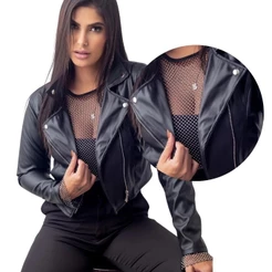 Jaqueta De Couro Feminina Com Ziper Inverno Elegante