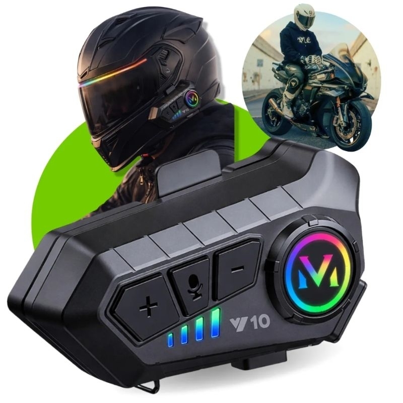 Y10 Motocicleta Sem Fio Bluetooth 5.3 Fone de Ouvido Capacete Kit de Chamadas Mãos Livres À Prova...