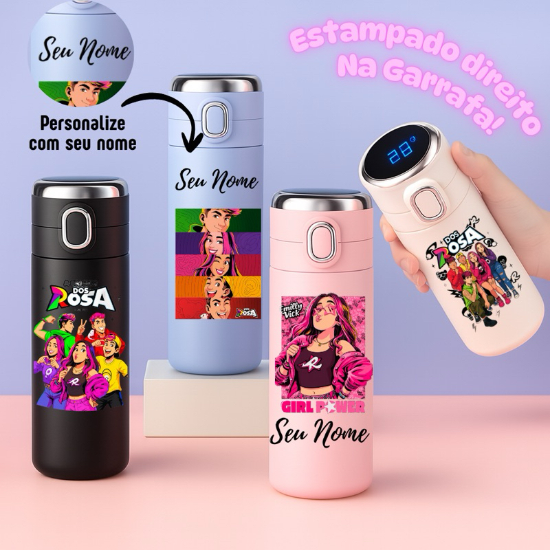Garrafa Térmica Personalizada Dos Rosa – Inox 420ml Com Nome em Oferta na Shopee
