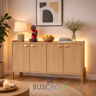 Aparador Buffet  Sala De Jantar Cantinho Do Café Cozinha 4 Portas Puxador Concha Com Prateleira em Oferta na Shopee