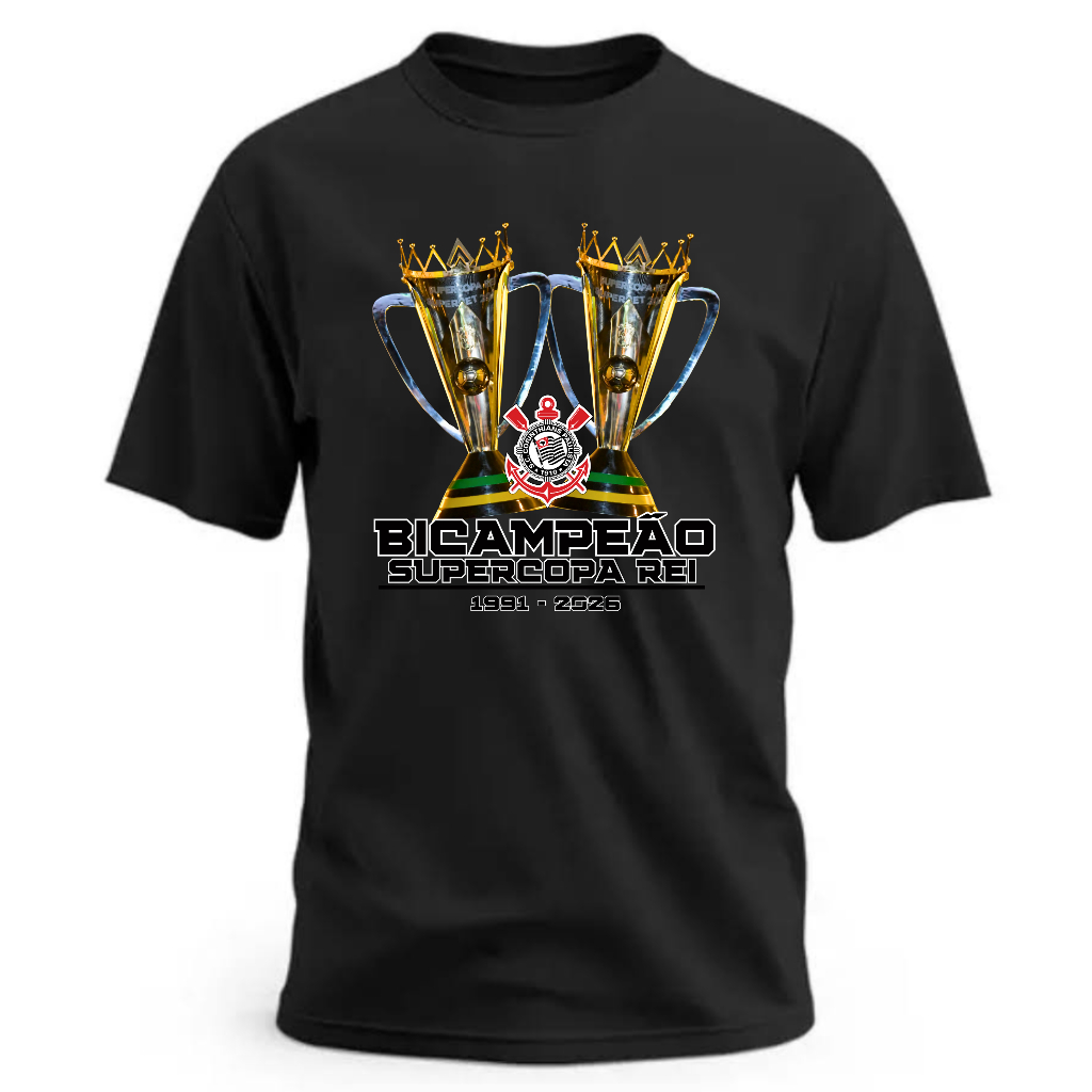 Camiseta Corinthians Bi campeão Supercopa Rei Torcida Timão Time Blusa Futebol