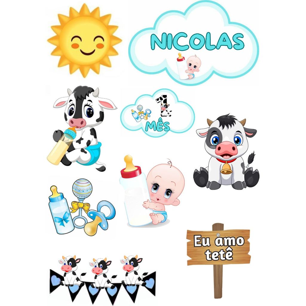 TOPPER ( Topo de bolo EU AMO MEU TETÊ personalizado para festa )