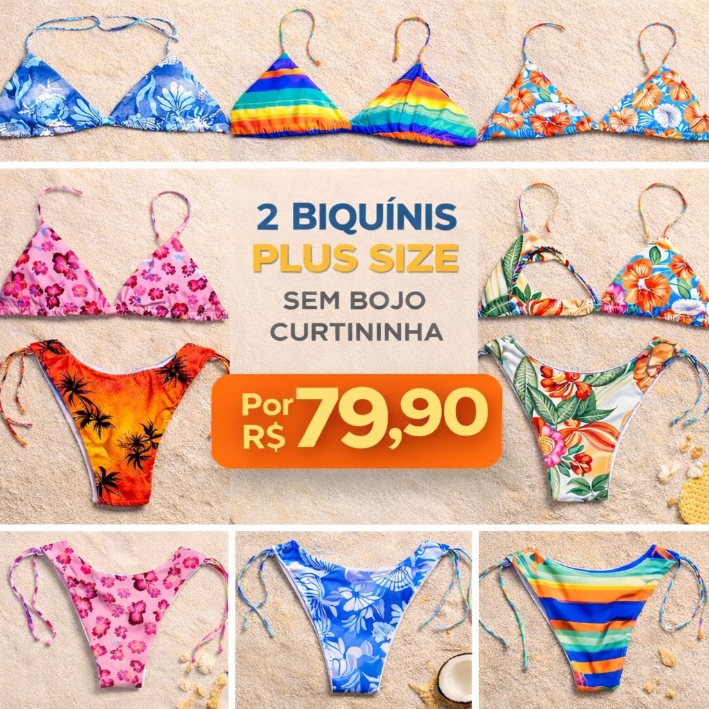 Kit 2 Biquíni Plus Size Sem Bojo GG ao G1 – Estampa Sortida  Bikine Sukini