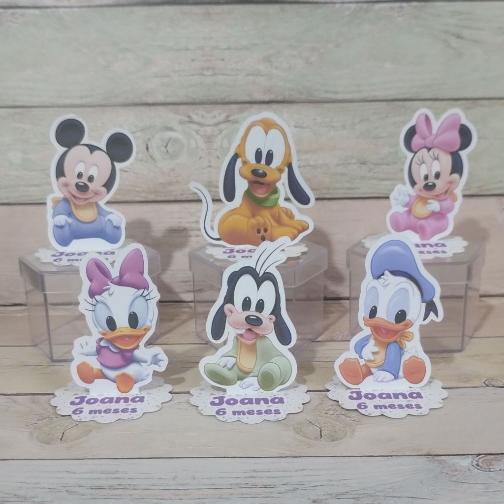 Aplique em Pé 3D Disney Baby Festa Infantil Personalizado Nome e Idade para Decoração e Lembrancinha