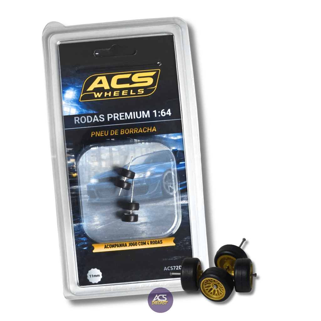 Roda 1:64 com Pneu de Borracha – ACS Wheels Neo Mesh Gold