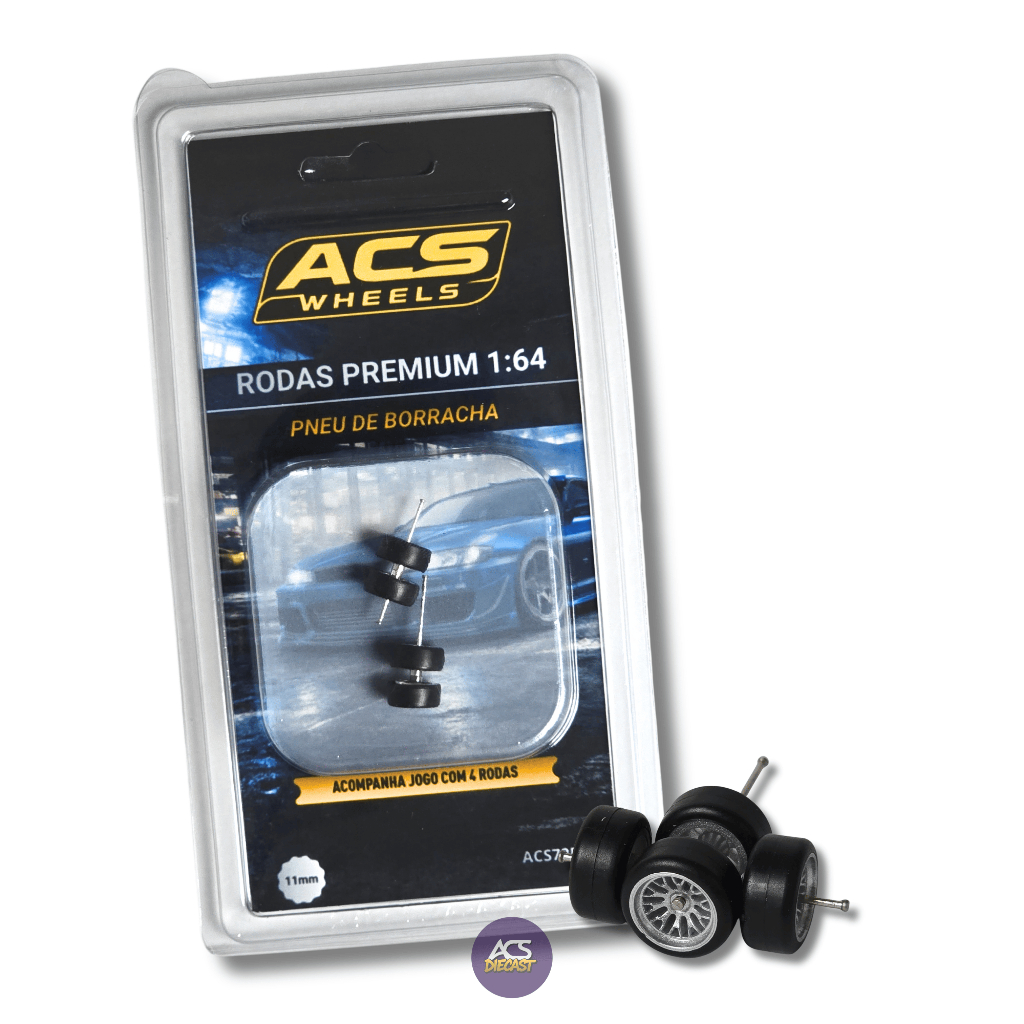 Roda 1:64 com Pneu de Borracha – ACS Wheels Neo Mesh Silver