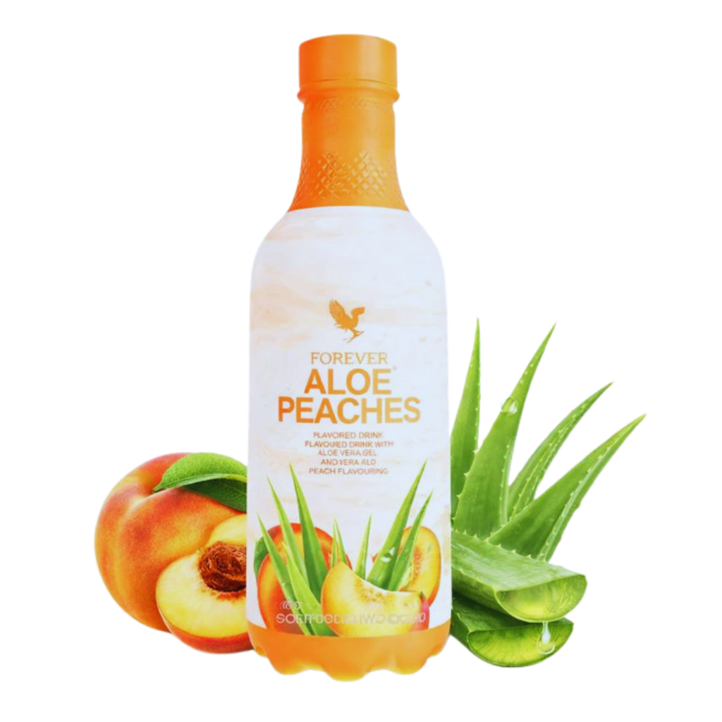 Aloe Bits n Peaches Suco de Aloe Vera Gel com pêssego Forever Living Suco Pêssego