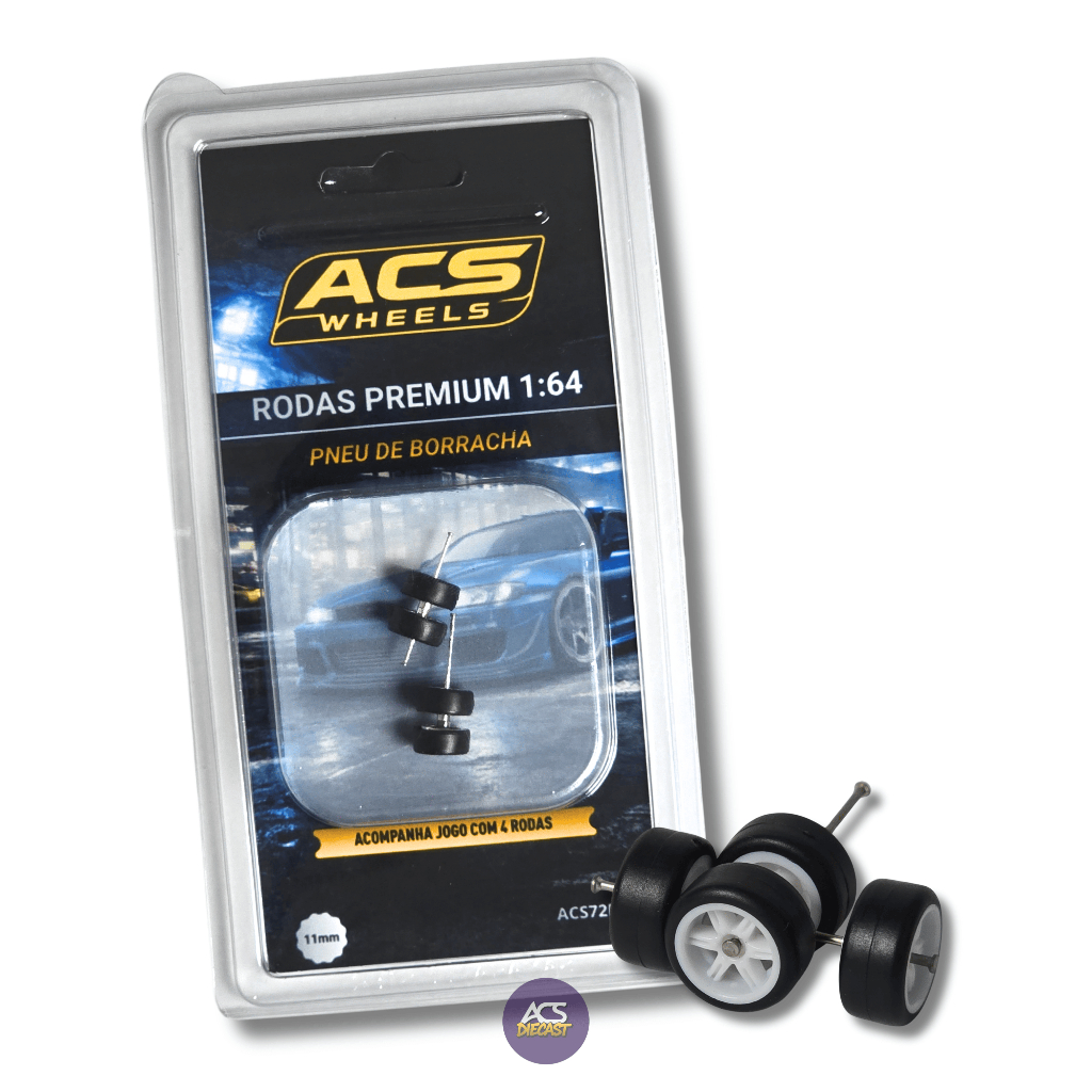Roda 1:64 com Pneu de Borracha – ACS Wheels Torque Six Branca