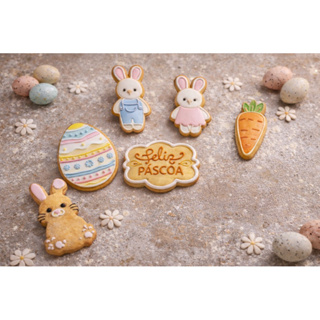 Kit 6 Cortadores de Biscoito de pascoa coelhinho com puxador 7cm Cortador Massinha Com Marcador em Oferta na Shopee