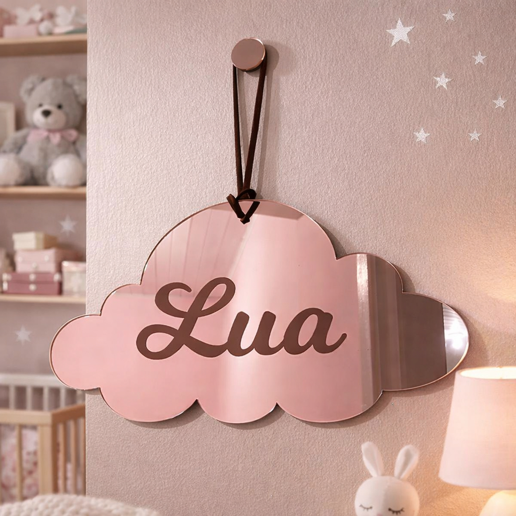 Placa Porta Maternidade Acrílico Nuvem - Nome Personalizado Gravado a Laser em Oferta na Shopee