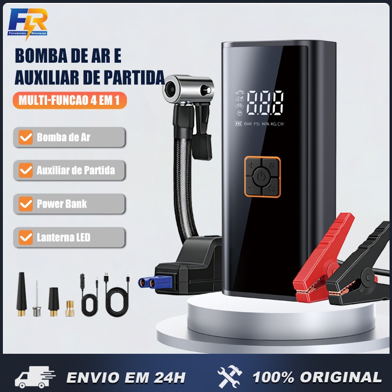 Bomba de Ar Portatil Compressor Inflator Auxiliador Partida Multi-função PowerBank 10000mah Bomba de Ar Portatil Compressor Inflator Auxiliador Partida Multi-função PowerBank 10000mah