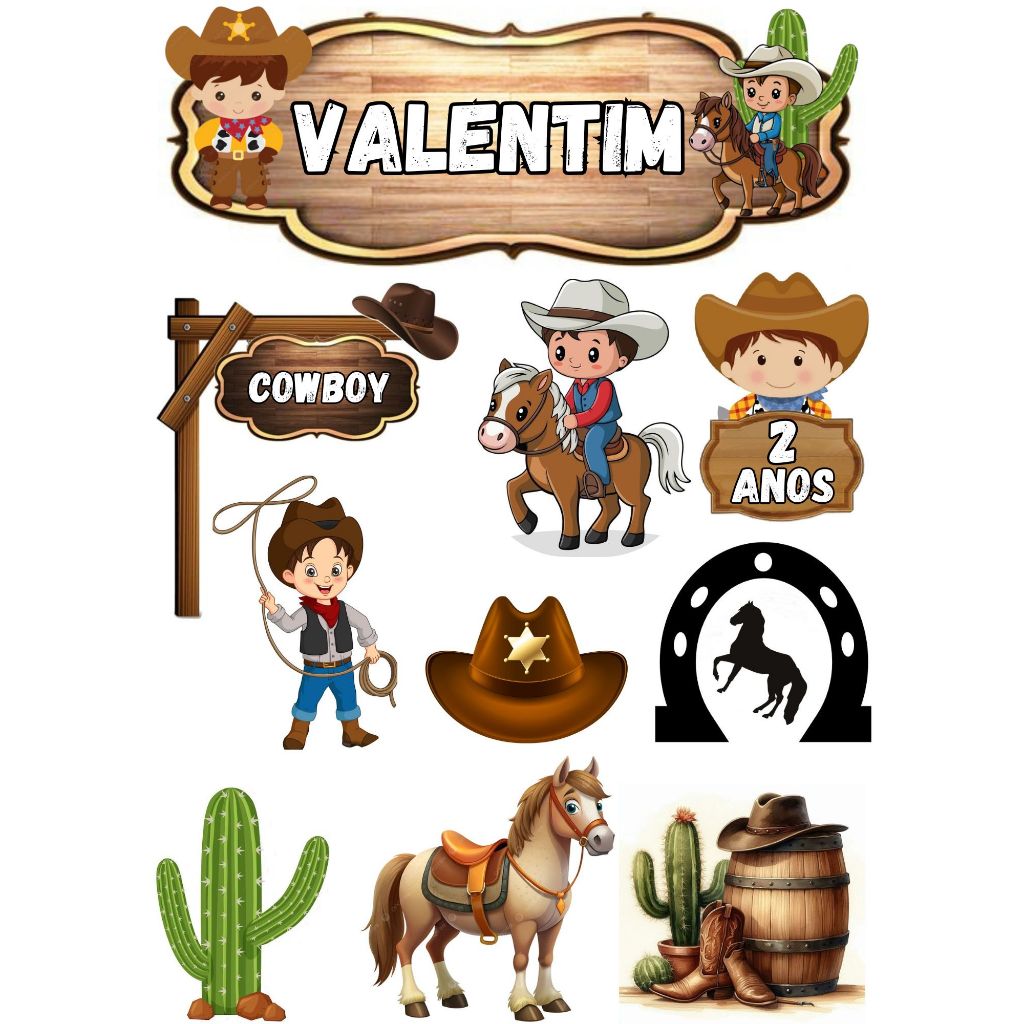 TOPPER ( Topo de bolo COWBOY MENINO personalizado para festa )