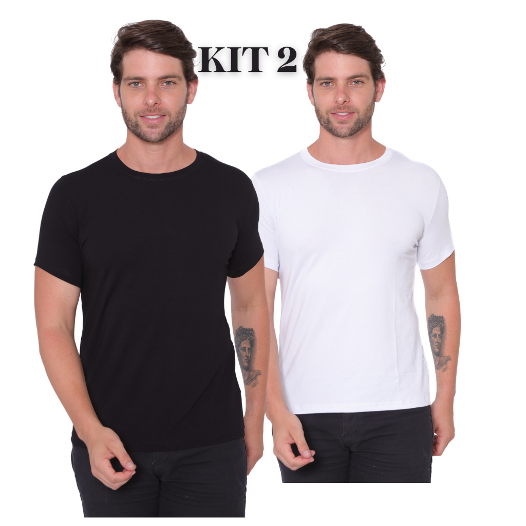 Kit 2 Camisa Básica Lisa Manga Curta Malha Fria 4% Elastano Ideal para Dia a Dia Treino Academia