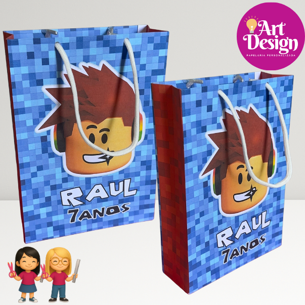 Sacolinha Personalizada Roblox PEGUE E MONTE / Tamanho P ou M  Lembrancinha Aniversário