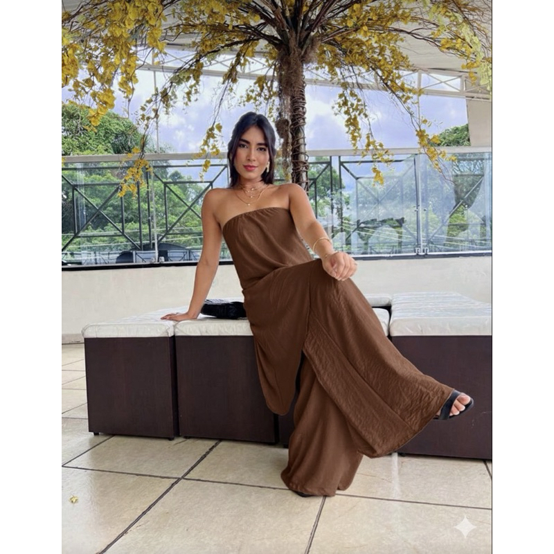 Macacão Feminino Tomara que Caia Elegante tecido de duna