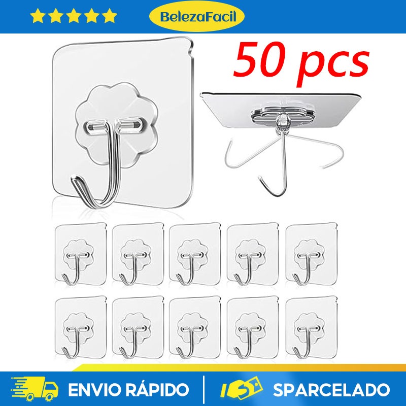 50 Peças Ganchos De Suspensão Transparentes Autoadesivos Fortes Para Utensílios De Cozinha E Banheiro