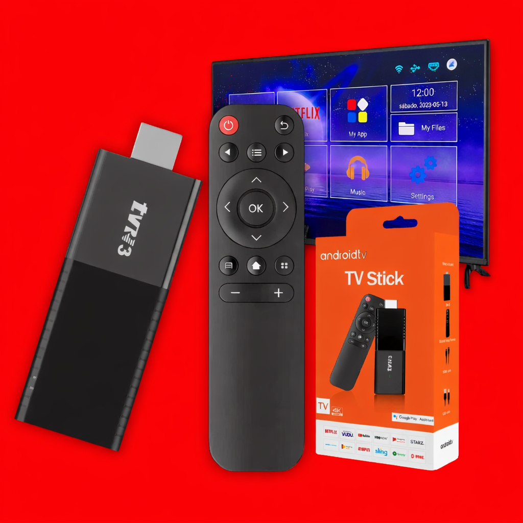 TV Stick 4K Entrada USB Ultra HD Android Wi-Fi 5G Controle por Voz Bluetooth HDMI