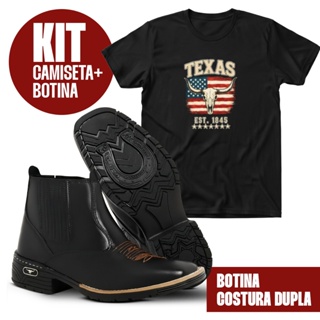 Kit Botina Texana Country + Camiseta Texas Masculina Combo Agro Cowboy Completo em Oferta na Shopee